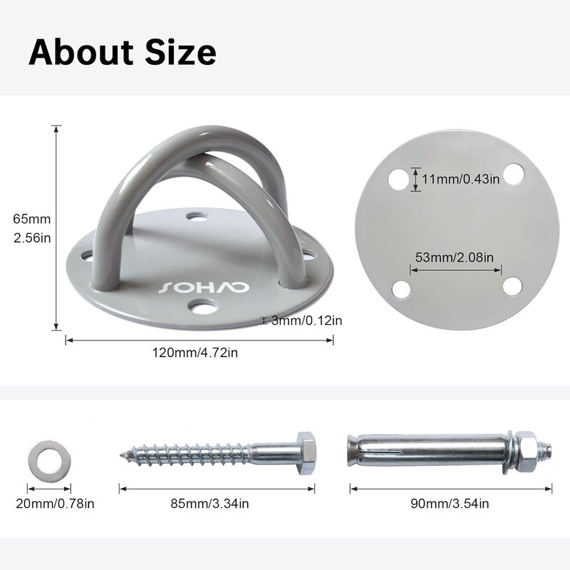SOHAO Wall Ceiling Mount Bracket for Suspension Straps, Aerial Yoga Swing & Hammock, Gymnastic Rings, Boxing Punching Bags, Body Strength Gym Equipment and Battle Ropes - Image 2